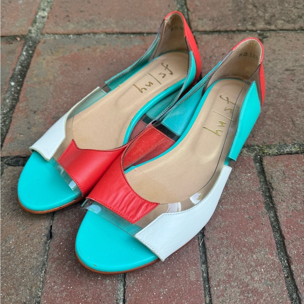 French Sole Red, Turquoise, and White Flats
